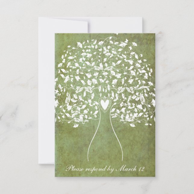 Gold Green Marbled Tree rsvp with envelopes (Front)