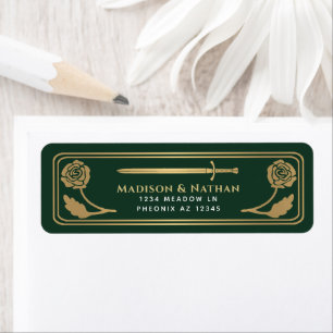 Gold Green Mediaeval Fantasy Sword Wedding Label