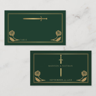 Gold Green Mediaeval Royal Sword Wedding Place Card