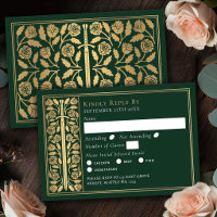 Gold Green Mediaeval Sword Wedding RSVP