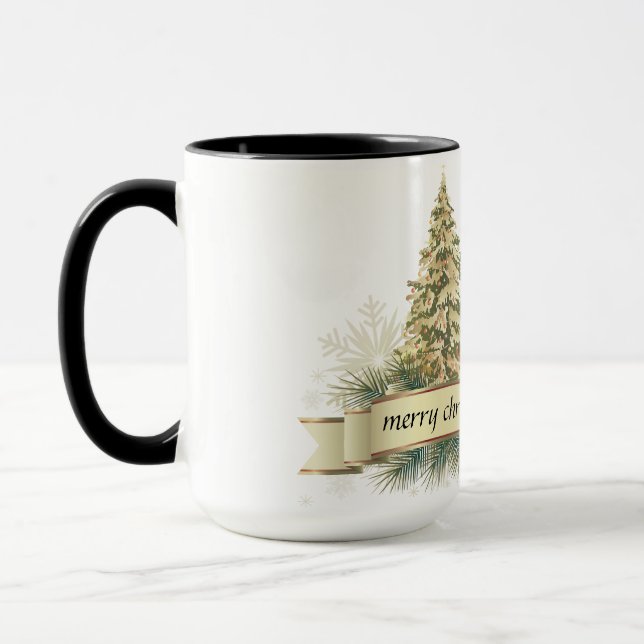 Gold Green Merry Christmas Tree Mug (Left)