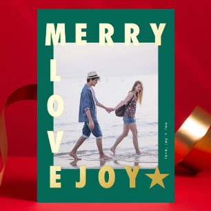 GOLD Green MERRY LOVE JOY photo FRAME   Gold Foil Holiday Card