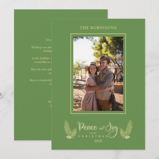 Gold Green Minimalist Chic Christmas Photo Family (Front/Back)