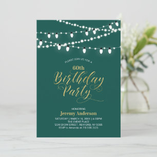 Gold & Green Modern 60th Adult Birthday Party Invitation
