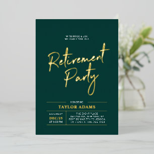 Gold & Green Modern Brush Script Retirement Party