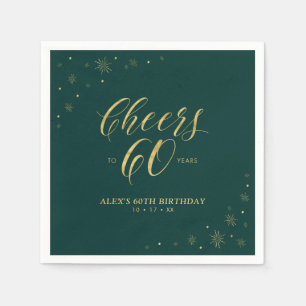 Gold & Green Modern Cheers 60th Birthday Party Napkin