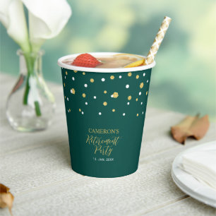 Gold & Green Modern Geometric Confetti Retirement Paper Cups