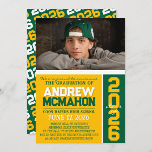 Gold & Green Modern Graduation Photo Announcement
