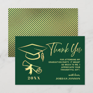 Gold Green Modern Graduation Thank You Card