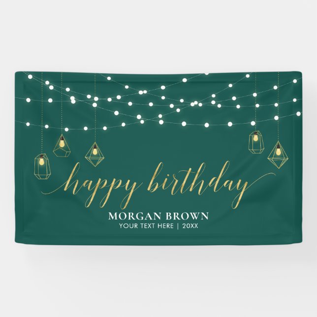 Gold & Green Modern Happy Birthday Banner (Horizontal)