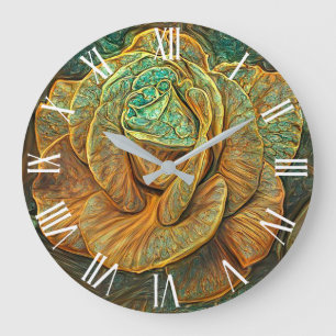 Gold Green Modern Unique Rose Art Dream Large Clock