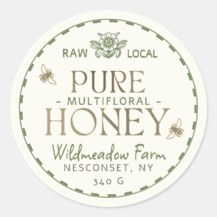 Gold Green Multifloral Raw Local Honey Bee Flower Classic Round Sticker