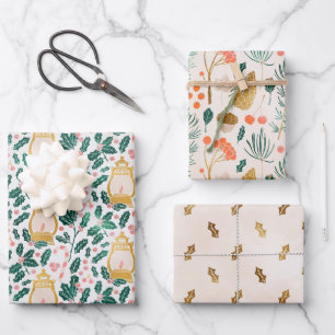 Gold & Green Nature Lanterns Wrapping Paper Sheets