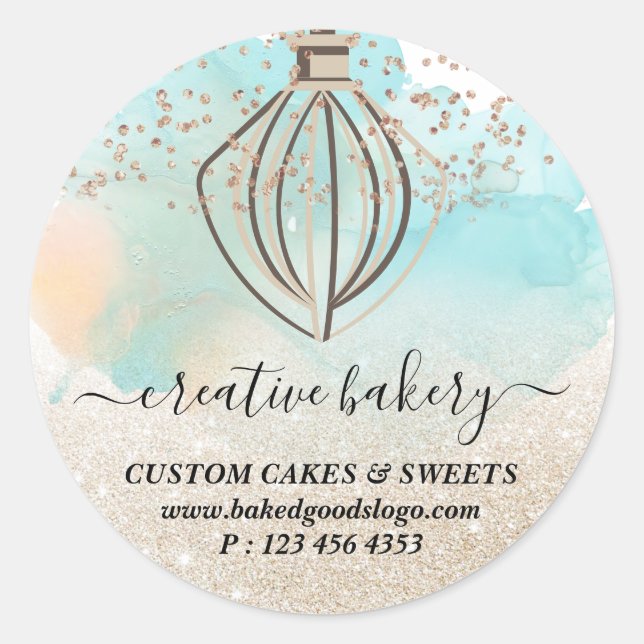 Gold Green ombre sparkle Bakery Pastry Cake Classic Round Sticker (Front)
