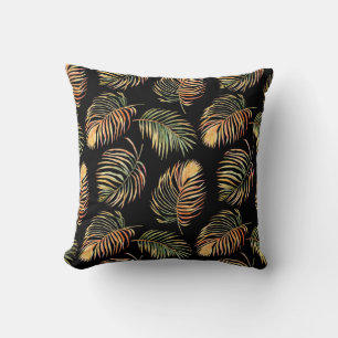 Gold-Green Palms: Watercolor Seamless Pattern. Cushion