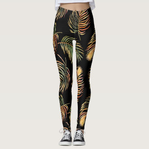 Gold-Green Palms: Watercolor Seamless Pattern. Leggings