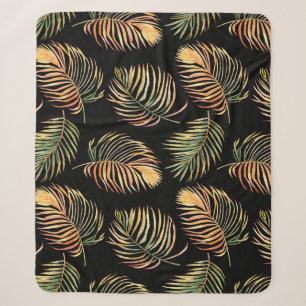 Gold-Green Palms: Watercolor Seamless Pattern. Sherpa Blanket