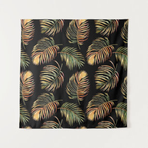 Gold-Green Palms: Watercolor Seamless Pattern. Tapestry