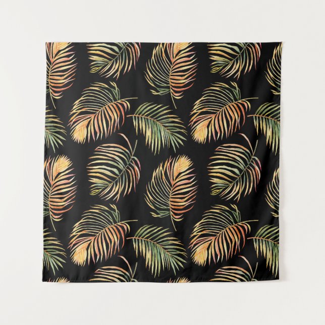 Gold-Green Palms: Watercolor Seamless Pattern. Tapestry (Front)
