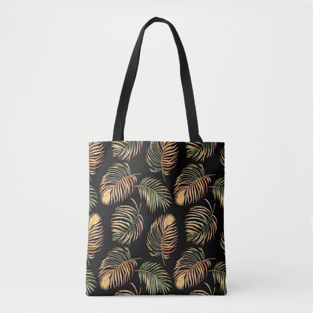 Gold-Green Palms: Watercolor Seamless Pattern. Tote Bag (Front)