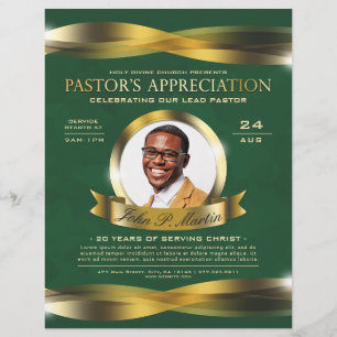 Gold & Green Pastor's Appreciation Church Service Flyer