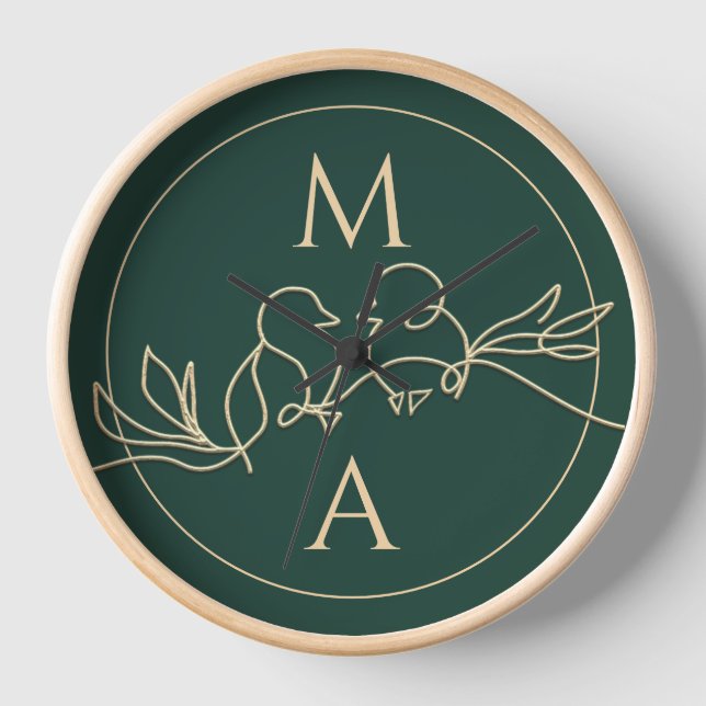 Gold Green Personalised Wedding Clock (Front)