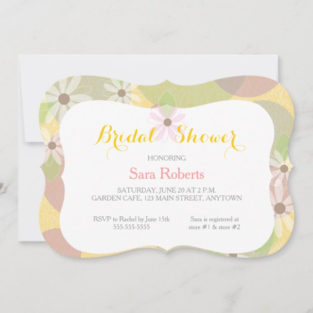 Gold, Green & Pink I White Daisies Bridal Shower Invitation (Front)
