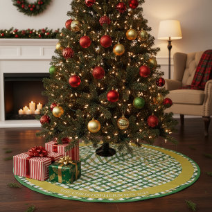 Gold Green Plaid Christmas Brushed Polyester Tree Skirt