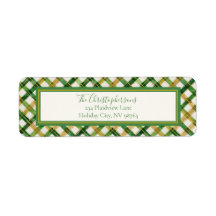 Gold Green Plaid Christmas Return Address Label