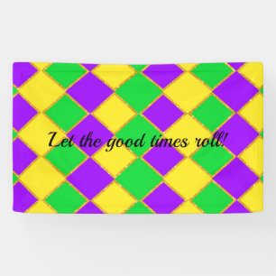 Gold Green Purple Mardi Gras Harlequin Pattern  Banner