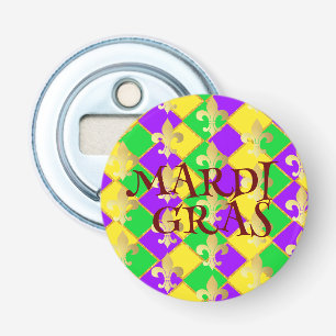 Gold Green Purple Mardi Gras Harlequin Pattern Bottle Opener