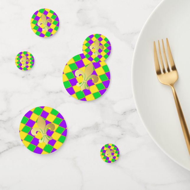 Gold Green Purple Mardi Gras Harlequin Pattern   Confetti (Group)