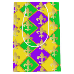 Gold Green Purple Mardi Gras Harlequin Pattern    Medium Gift Bag