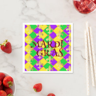 Gold Green Purple Mardi Gras Harlequin Pattern Napkin
