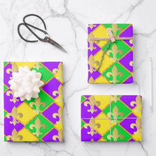 Gold Green Purple Mardi Gras Harlequin Pattern   Wrapping Paper Sheet
