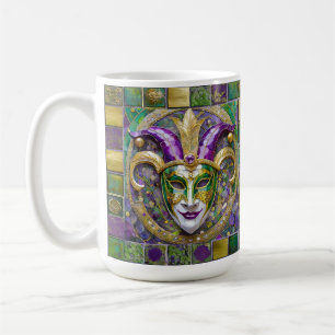 Gold Green Purple Mardi Gras Jester Mask Coffee Mug