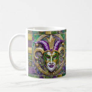 Gold Green Purple Mardi Gras Jester Mask Coffee Mug