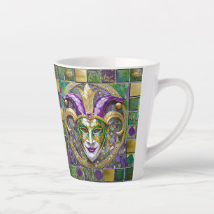 Gold Green Purple Mardi Gras Jester Mask Latte Mug