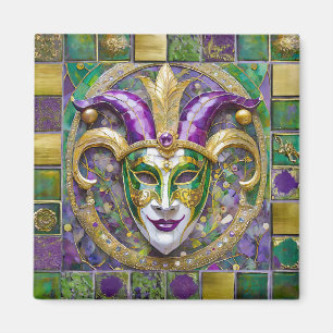 Gold Green Purple Mardi Gras Jester Mask Magnet