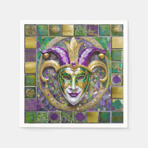 Gold Green Purple Mardi Gras Jester Mask Napkin