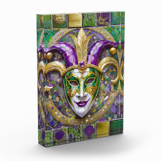 Gold Green Purple Mardi Gras Jester Mask Photo Block (Left)