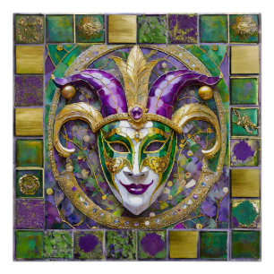Gold Green Purple Mardi Gras Jester Mask Poster
