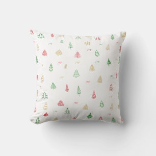 Gold Green Red Christmas Trees Pattern Cushion