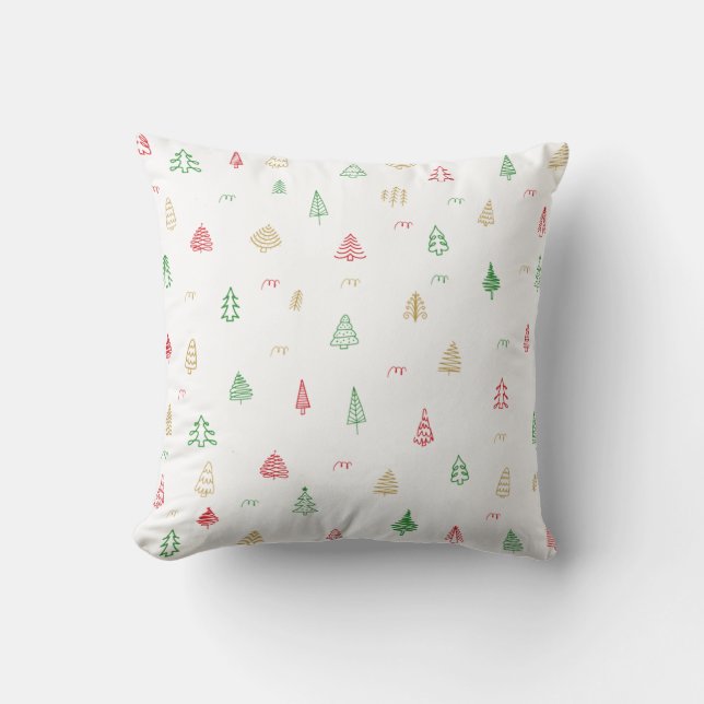 Gold Green Red Christmas Trees Pattern Cushion (Front)