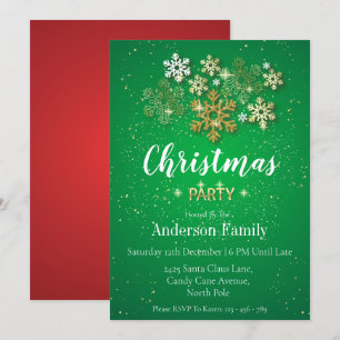Gold, Green & Red Luxury Style Christmas Party Invitation