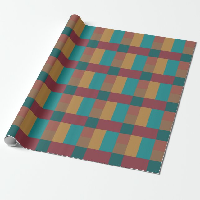 Gold Green Red Rust Turquoise Colour Block Wrapping Paper (Unrolled)