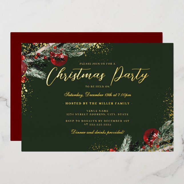 Gold Green Red Sparkle Foliage Christmas Party (Front/Back)