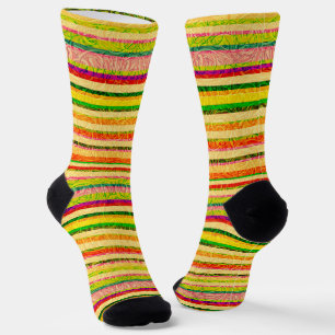 Gold, Green, Red Stripes Colorful Socks