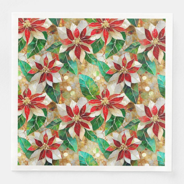 Gold Green Red White Poinsettia  Napkin (Front)
