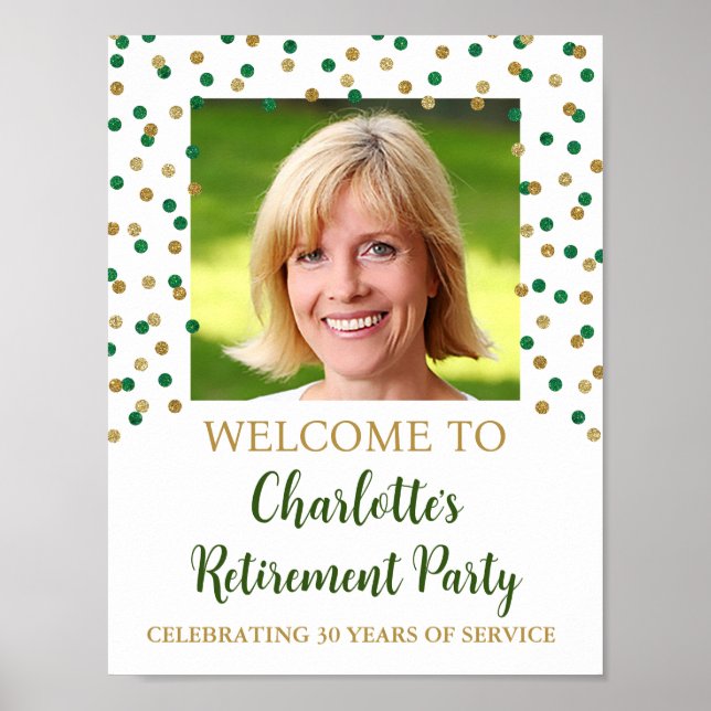 Gold Green Retirement Party Custom 8.5x11 Photo Poster (Front)
